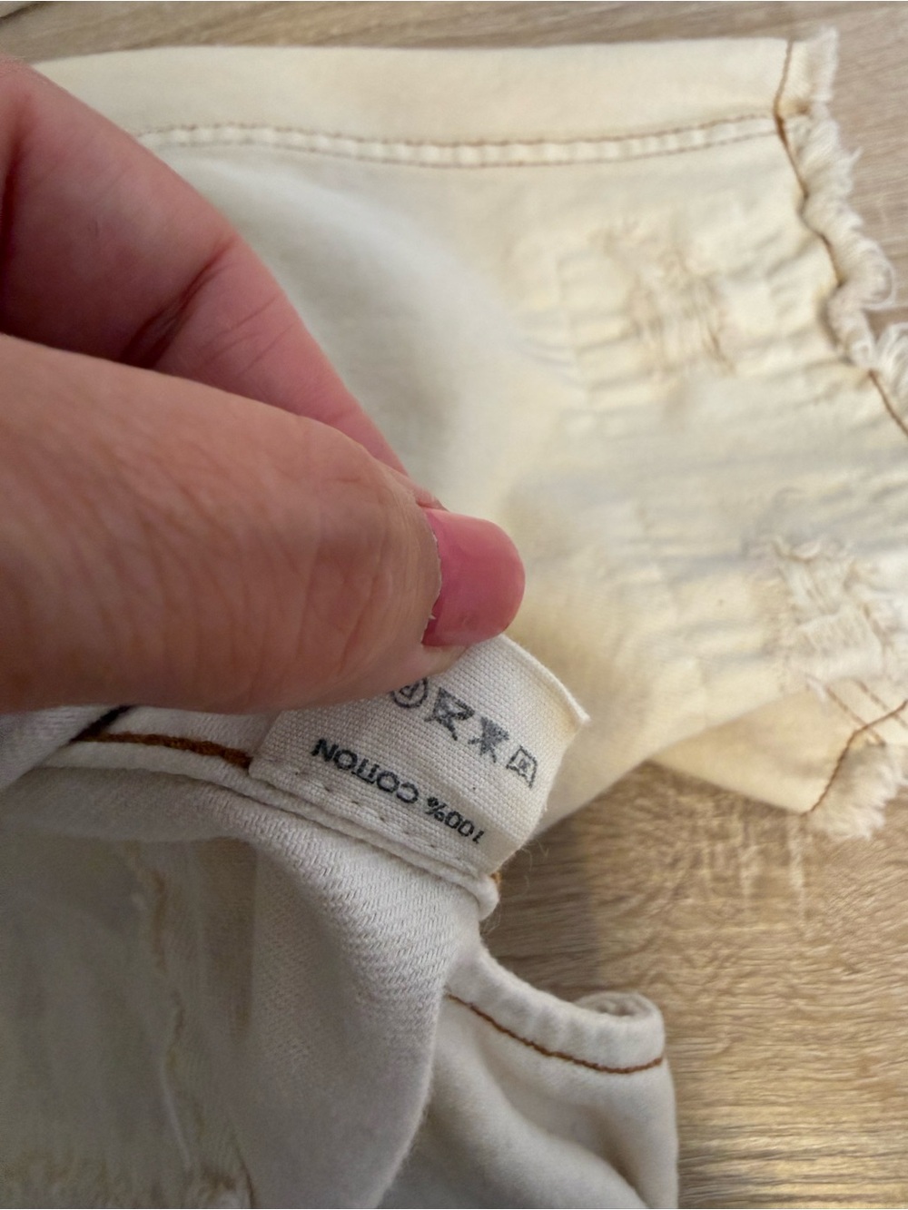 Magnolia Pearl Cotton Miner Denim pants distressed cream adjustable waist - Picture 14 of 16